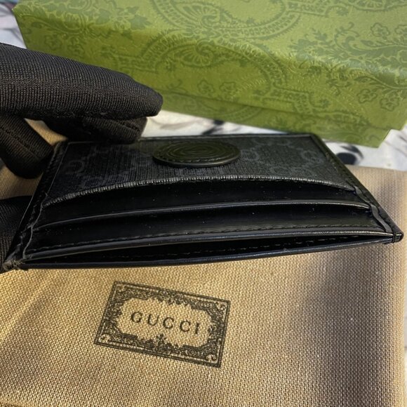 Gucci Horsebit Accent Leather Card Holder - Blue Wallets  Gucci GG Supreme Interlocking Card Holder Double G black Holder